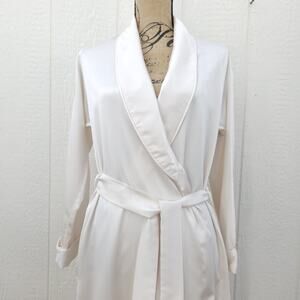 Vtg Christian Dior Satin Robe S Ivory Lounge Wear Kimono Belt Tie Bridal Glam